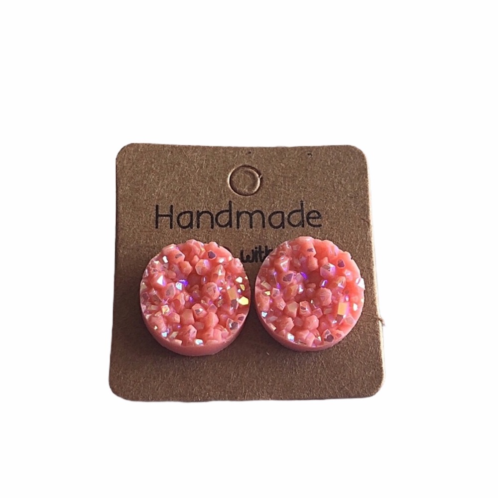 AB Peach Chunky Druzy Stud Earrings!